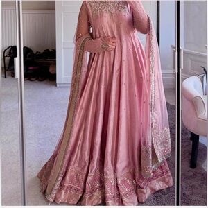 Faiza Saqlain Blush Pink Embellished Maxi Dress with Dupatta (shawl)